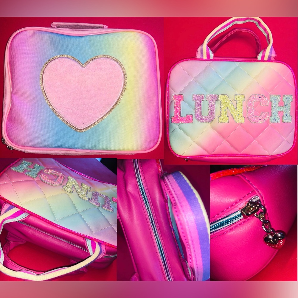 Rainbow Pink Heart Lunch Cooler Lunch Bag Kids School Pets Food Pic Nic Travel